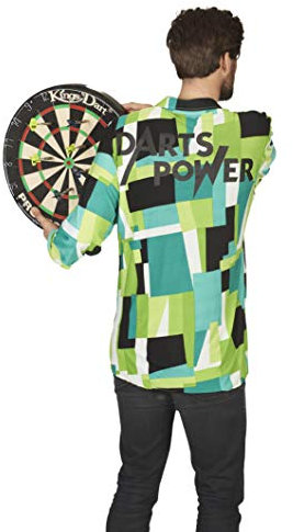 Maskworld Darts-Hemd, durchgeknöpft, grün mit Muster und Aufschrift - Größe: 50-52