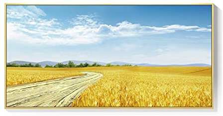 Handgemalte Acrylbilder,Abstract Golden Wheat Field Modern Hand Painted Oil Paintings Thick Texture Original Artwork Canvas Wall Art Knife Mural For Living Room Office Home Decor,70X140Cm(27.5X55.1I