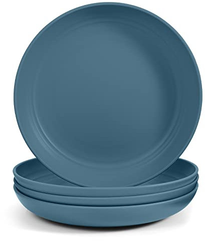 Odoland 19.5cm Lightweight Unbreakable Deep Dinner Plates Ultra-Durable Service Plate Dishwasher & Microwave Safe, BPA Free, for Family Indoor Outdoor Easy to Clean 4pcs Blue