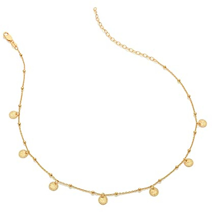Hot Diamonds Gold Plated Sterling Silver Droplet Choker Necklace for Women | 925 Cable Chain with Delicate Round Drops | 32cm Adjustable Elegant Yellow 18ct Gold Choker Necklace