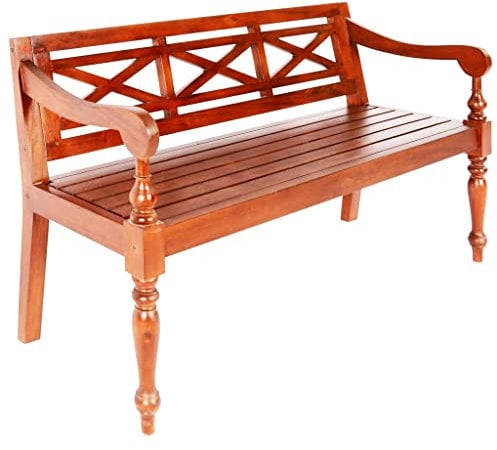 Makastle Sitzbank aus Holz, ergonomische Sitzfläche mit Armlehnen und Rückenlehne, Batavia Bank Küchenbank Bänkchen Sessel Sofa Couch Küchensofa Sitzmöbel Wohnzimmer, Dunkelbraun 136 x 50 x 82 cm