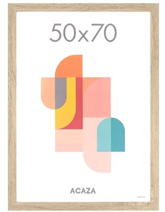 ACAZA Cadre Photo 50x70cm Bois Clair, Pour Photos, Posters, et Affiches, Bois avec Verre Plexi, Chêne Clair Naturel