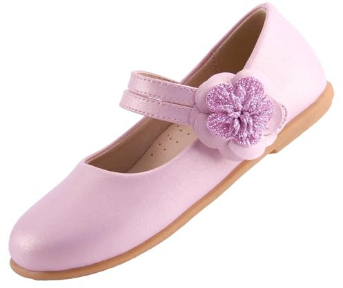 EIGHT KM Scarpe da Bambina Piccola Mary Jane Principessa da Sposa Ballerine EKM7063 Pelle Microfibra Fiore Camelia Brillante Rosa Taglia EU 25