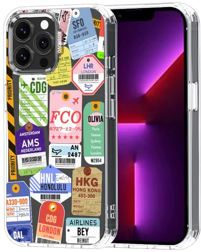 MOSNOVO für iPhone 13 Pro Max Hülle – Durchsichtige, schlanke, stoßfeste TPU+PC-Handyhülle, [6,6 Fuß Fallschutz/Anti-Abziehen] - Flugticket-Etiketten