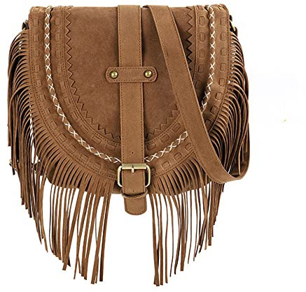 Lightolife Fransen-Tasche aus Wildlederimitat, Western-Cowgirl, trendige Umhängetasche, Umhängetasche, Satteltasche, Schultertasche für Damen, Khaki, Einheitsgröße