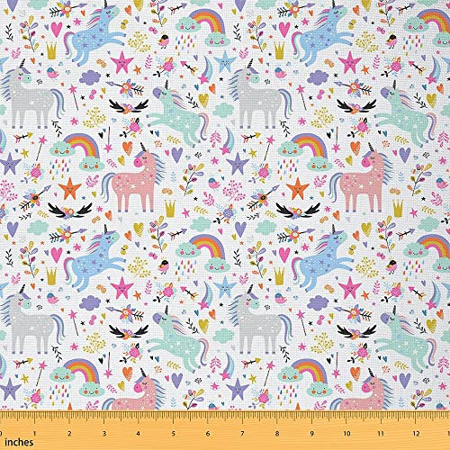 Einhorn Stoff Meterware Karikatur Regenbogen Polsterstoff Kawaii Love Herz Stern Muster Dekorativer Stoff Bunte Mädchen Pferd Tier Botanisch Drinnen Draußen Stoff Blau Rosa 92 x 150 (HxB)