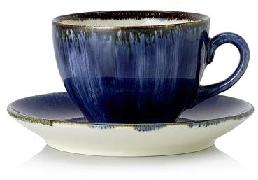 WAS Germany Lot de 6 tasses supérieures et soucoupes, 0,25 l, porcelaine océan foncé