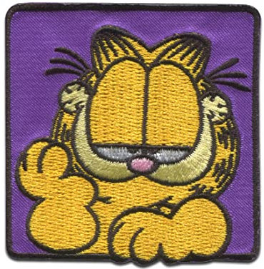 Comercial Mercera Garfield © lila Comic Katze gestickt - Aufnäher, Bügelbild, Aufbügler, Applikationen, Patches, Flicken, zum aufbügeln, Größe: 5,5 x 5,6 cm