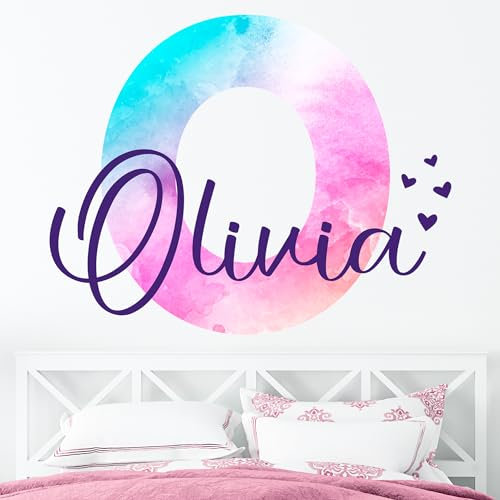 Multiple Font Wall Decor Bright Letter and Watercolours I Personalisierte Namen & Initialen | Kinderzimmer Wandsticker zur Babyzimmer Dekoration | Großer Wandsticker für Mädchen