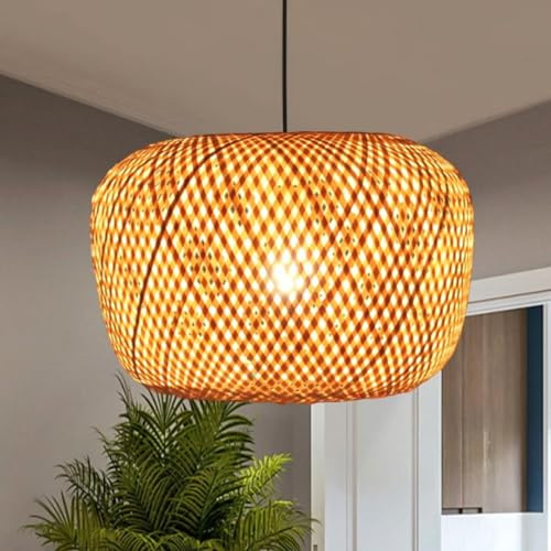 GUANSHAN Kreative Bambus gewebte Pendelleuchte Pastoral Stil Deckenlampe Bambus Laterne Pendelleuchte Dekoratives Hängelicht für Restaurant, Gastfamilie