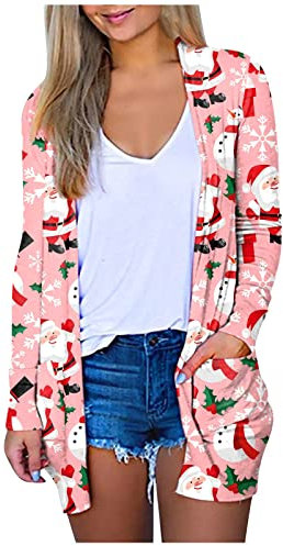 FQZWONG Cardigan léger 2023 pour femme, décontracté, doux et confortable, ouvert sur le devant, tenues de Noël, vêtements d'automne tendance, A2#rose, Taille S