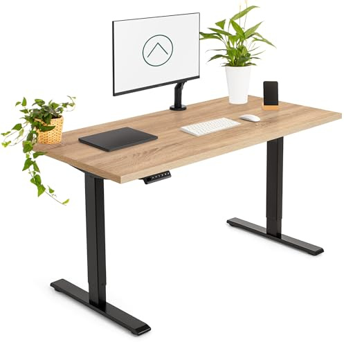 Tablakala - Escritorio Elevable Eléctrico | Tablero 140x70 cm Roble | Patas Negras | Ajustable en Altura 71-121 cm | Standing Desk Ergonómico, Mesa Elevable