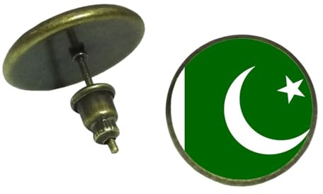 ALTCIRNMD Pakistan Flag Pattern Stud Earrings For Women - Glass Cabochon Country-Themed Earring,Round National Pride Pakistani Flag Ear Jewelry, Hip Hop Time Gem Earring, Flag,1.4Cm