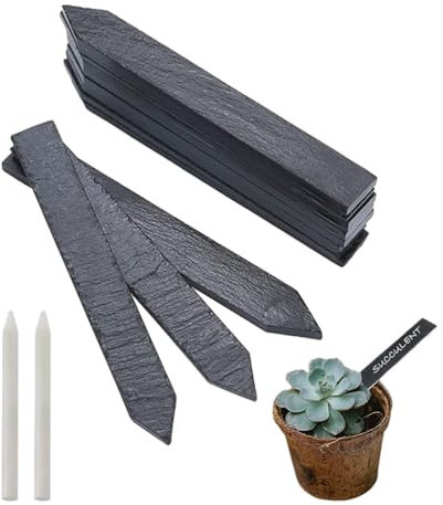 10PCS Reusable Slate Stone Garden Plant Labels Markers with 2 Chalk Pens, 15x2cm Garden Blackboard Plant Labels Tags Potting Labels for Outdoor Plants, Herbs, Pots and Soil