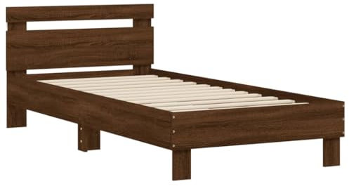 vidaXL Bettgestell, Bettrahmen mit Lattenrost, Bett Gästebett mit Kopfteil LED-Leuchten, Einzelbett Schlafzimmerbett Schlafzimmermöbel, Braun Eichen-Optik 90x190cm