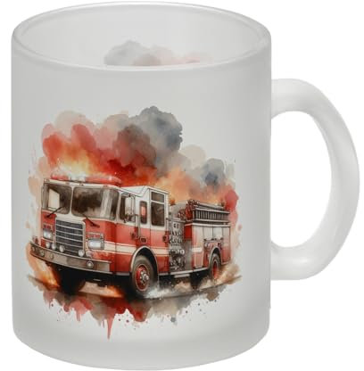 Feuerwehrfahrzeug Glas Tasse Feuerwehr Einsatz-Held Feuer-Rettung Notfall Löschfahrzeug Firefighter Kaffeetasse Feuerwehrtasse