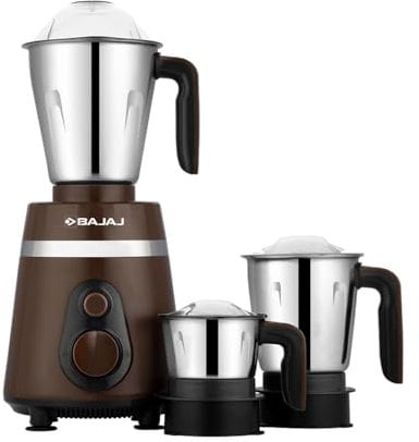 Bajaj Ninja Series Powergrind 1000 W Mixer Grinder With 3 Jars (Stainless Steel Jars) | DuraCut Blades For Lifetime Grinding | Double Ball Bearing 1000W Motor | 1 Yr Warranty【Brown/Chrome】