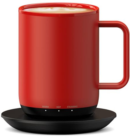 VSITOO Temperature Control Heated Coffee Mug,S3PLUS Smart Heated Cup,Suitable for Manual and APP Controlled Coffee Warmer,Heating Mug is Rechargeable or Battery Powered,LED Light (14 oz Red)