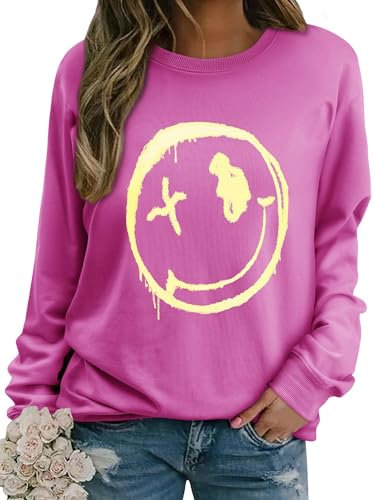 WIEIYM Damen Sweatshirt Langarmshirt Drucken Rundhals Pullover Herbst Winter Bluse Tops Weihnacht Pullover Casual Christmas Sweat Oberteile,Rose,S