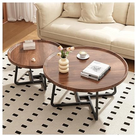 CUXAHO Ineinanderschiebbarer Couchtisch, Beistelltisch aus Walnussholz, einzigartiges kleines MCM-Beistelltisch-Set aus der Mitte des Jahrhunderts für Wohnzimmer, Schlafzimmer, Hotel(70 * 46cm)