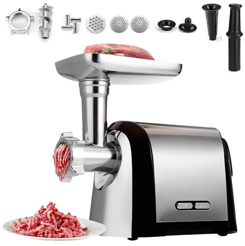 Fleischwolf 4-IN-1, Elektrischer Fleischwolf [3200W Max], Elektrische Fleischschleifmaschine 6.5L, Mit 3 Edelstahl-Schleifplatten Für Schnelles Und Feines Schleifen,Fleischwolf Edelstahl Mit 2 Klingen