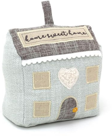Fabric House Door Stop | Home Sweet Home Country Cottage Embroidered Doorstop | House Shaped Door Stopper - 16cm