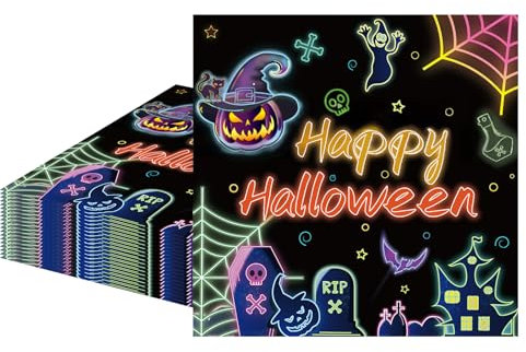 20Stück Halloween Servietten, 33x33cm Party Servietten Orange Schwarz Halloween Deko Napkins Herbst mit Gruselig Kürbis Fledermaus Spinne Burg Papierservietten für Happy Halloween Geburtstag Tischdeko