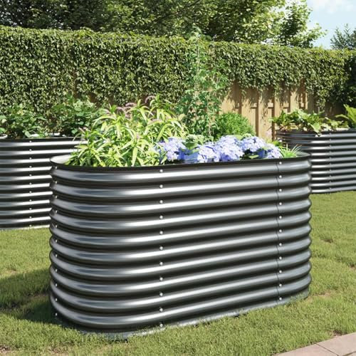 NQJIBUE Lawn & Garden Garden Hochbeet 160x80x81 cm Verzinkter Stahl Grau Gartenarbeit