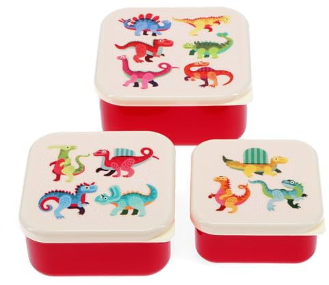 Rex London Snack Boxes (set of 3), kids snack box, Baby Dinos | kids snack box, toddler lunch box, snack boxes for kids, reusable bento container, school meal carrier, plastic divided tray