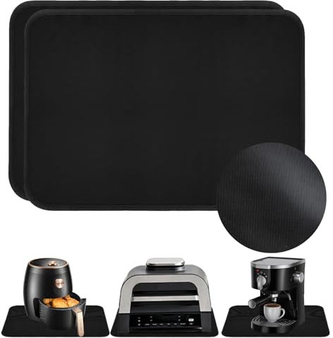 Wellehomi 2 Stück Hitzebeständige Unterlage, 60 x 40 cm Hitzebeständige Matte für Luftfritteuse, Feuerfeste Unterlage für Küchenarbeitsplatten Arbeitsplattenschutz Rutschfest und Wasserdicht, Schwarz