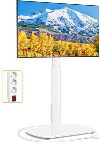 Supporto TV da Pavimento Per TV da 32-65 Pollici LCD/LED/Plasma,Regolabile in Altezza Porta TV da Terra Girevole Supporto TV Bianco Fino a 35kg, Max.VESA 400x400mm