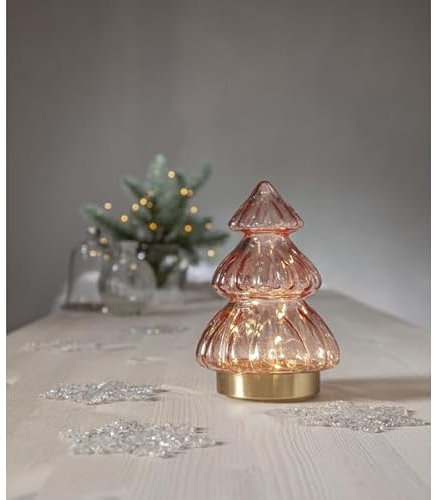 Star Trading LED-Tischleuchte 'Abete' aus Glas, Tannenbaum-Form, rosa, H 18cm, Ø 12cm