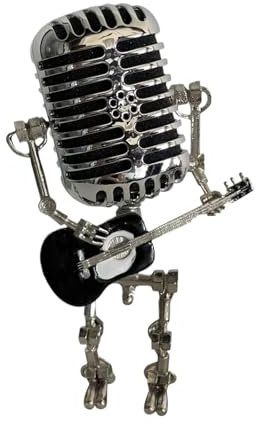 Microphone Lamp Guitar,Microphone Lamp,Vintage Metal Microphone Robot With Guitar Lamp,Microphone Robot Lamp,Old Microphone Lamp,Vintage Microphone Guitar Robot Table Lamp N114(Black)