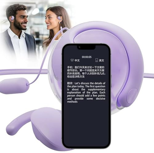 Gerbala Hy-T26 Pro Traductor de Idiomas, Nuevo Traductor de Auriculares, Auriculares Inalámbricos de Traducción de Alta Precisión, Auriculares Colgantes OWS, Soporta más de 75 Idiomas (Morado)