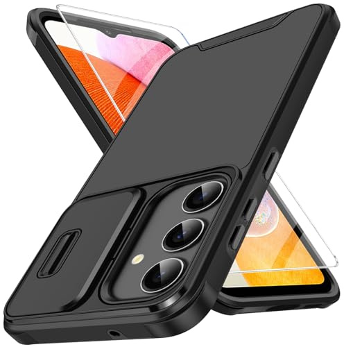 Handyhülle für Samsung Galaxy A14 5G Hülle mit Schutzfolie Und Slide Camera Cover Kameraschutz, Schutzhülle Militärschutz Stoßfeste Kratzfeste Panzerhülle für Samsung A14 5G Cover Tasche (Schwarz)