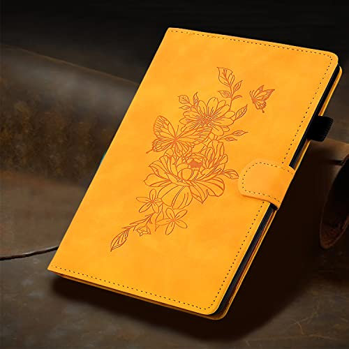 Case for Samsung Galaxy Tab A9+/A9 Plus 11 Inch 2024 2023 (SM-X210/X216/X218), PU Leather Cover Embossed Flower Multi-Angle Stand with Auto Wake/Sleep Case for Galaxy Tab A9 Plus Tablet,Yellow
