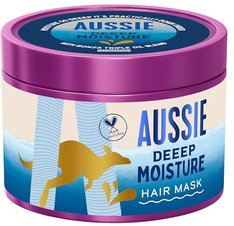 Aussie Deep Moisture Vegan Hair Mask 500ml for Dry, Brittle Hair | Rehydrates, Nourishes & Deeply Conditions Dry Hair. Infused with Jojoba, Avocado & Australian Macadamia Nut Oils.Curelty Free