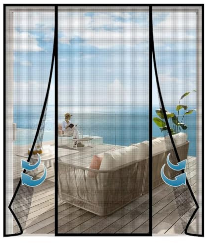 Lamellentür teleskopierbar Doppeltür W275xH225cm Insektenschutzvorhang mit Lamellen - für Balkon und Terrassentüren - mit Teleskop-Funktion zur einfachen Montage ohne Bohren Schwarz