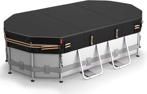 QH.HOME 9x18 Ft Oval Pool Cover for Bestway/Intex/Coleman Frame Oval Pool, [Excellent Windproof ] with Adjustable Buckle Straps & Drawstring Hem. [Durable, Tear Resistant]