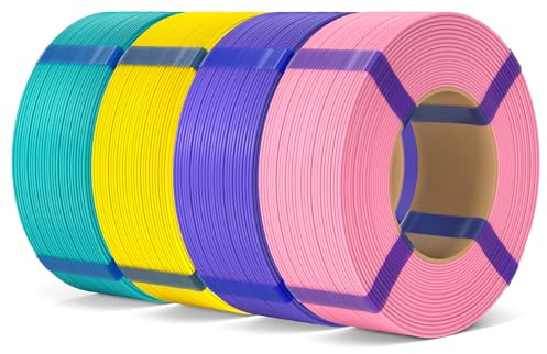 ELEGOO PLA Basic Di Ricarica Filamento 4 Colori 4 KG 1,75 mm | Colori:.Rosa Viola Giallo Verde Turchese, Senza Bobina, Precisione +/- 0,02 mm, per Bobina Riutilizzabile