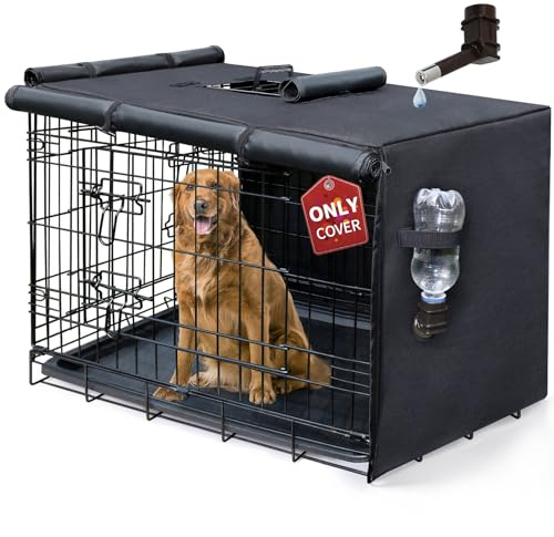DONORO 106,7 cm Hundekäfigabdeckung, wasserdichte Abdeckung für Hundehütten, 600D, robuste Hundekäfigabdeckung, universelle Passform für die meisten Drahtkäfige (106,7 cm schwarze Abdeckung)