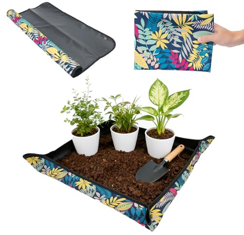 Bamworld wasserdichte Umtopfmatte 75x75 cm, Umtopfunterlage für Zimmerpflanzen zur Schmutzkontrolle, Umtopfmatte für Sukkulenten mit Erdaufnahme