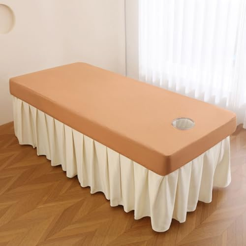 Morbuy Solid Color Massage Table Bed Cover Sheet Fitted with Face Hole, Waterproof O0il-proof Beauty Couch Cover Washable Elastic Edge All-Round Wrap for Salons SPA Massage Bed (70x190cm,Braun)