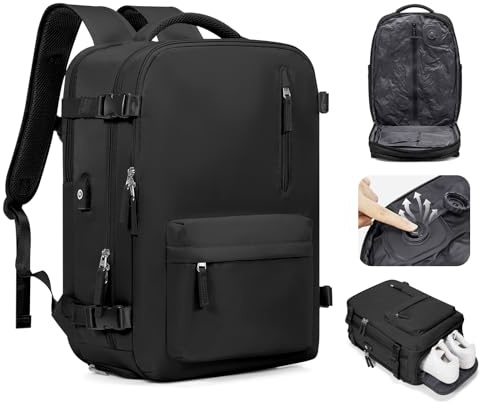 kibachev Handgepäck Rucksack Vakuum Mit Pumpe,Reiserucksack Handgepäck Flugzeug Easyjet,Vakuum Rucksack,Laptop Rucksack Herren/Damen,Travel Backpack, Schwarz
