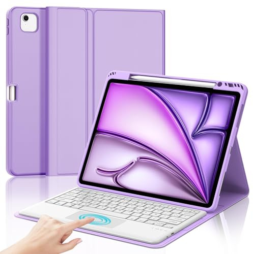 Coque Clavier pour iPad Air 13 Pouces M4 2026/M3 2025/M2 2024/Air 6/ Air 7 | Pavé tactile, Étui Keyboard Touchpad Détachable Bluetooth sans Fil, AZERTY Français avec Porte Crayon, Violet clair