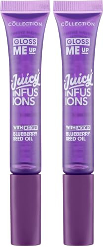 Collection Cosmetics Gloss Me Up Juicy Infusion Berry Lip Gloss, With Added Blueberry Seed Oil, Hydrating, For Dry Lips, Grape Scented, 9ml (Pack of 2)