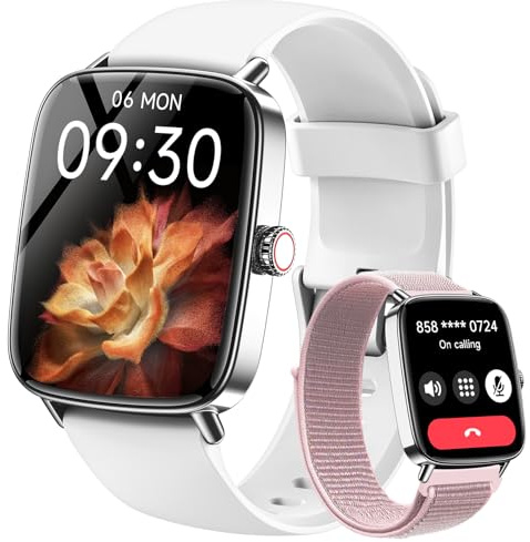 Smartwatch Damen 1.85 2 Armbänder Metallrahmen für Samsung Android iOS | Herren Fitnessuhr Fitness Tracker, Herzfrequenz/SpO2/Schlafmonitor/IP68 Wasserdicht, Sportuhr Schrittzähler Uhr Weiß