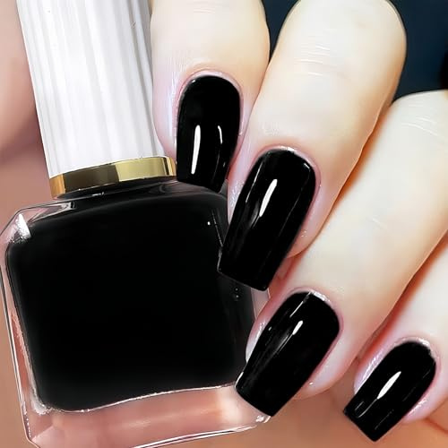 Black Nail Polish - Nail Polish - Quick Dry, Long Lasting, Chip Resistant Varnish - Air Dry, No UV Needed - Perfect All-Year Color - DIY Manicure Art