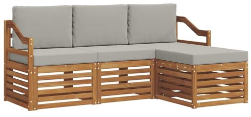 vidaXL Sofagarnituren 4 pcs Natürlich und Hellgrau Massivholz Akazie, Moderner Garten-Sofa, robuster Sectional für den Außenbereich, stylishe Lounge, Terrasse für Komfort