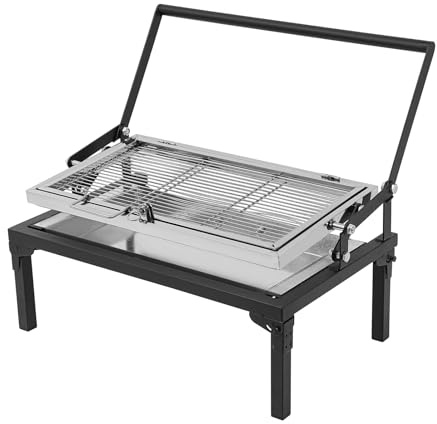 Barbacoa de camping portátil plegable, parrilla de carbón vegetal con parrilla giratoria de 360°, parrilla de acero inoxidable para exterior, jardín, balcón, picnic, viaje, barbacoa compacta